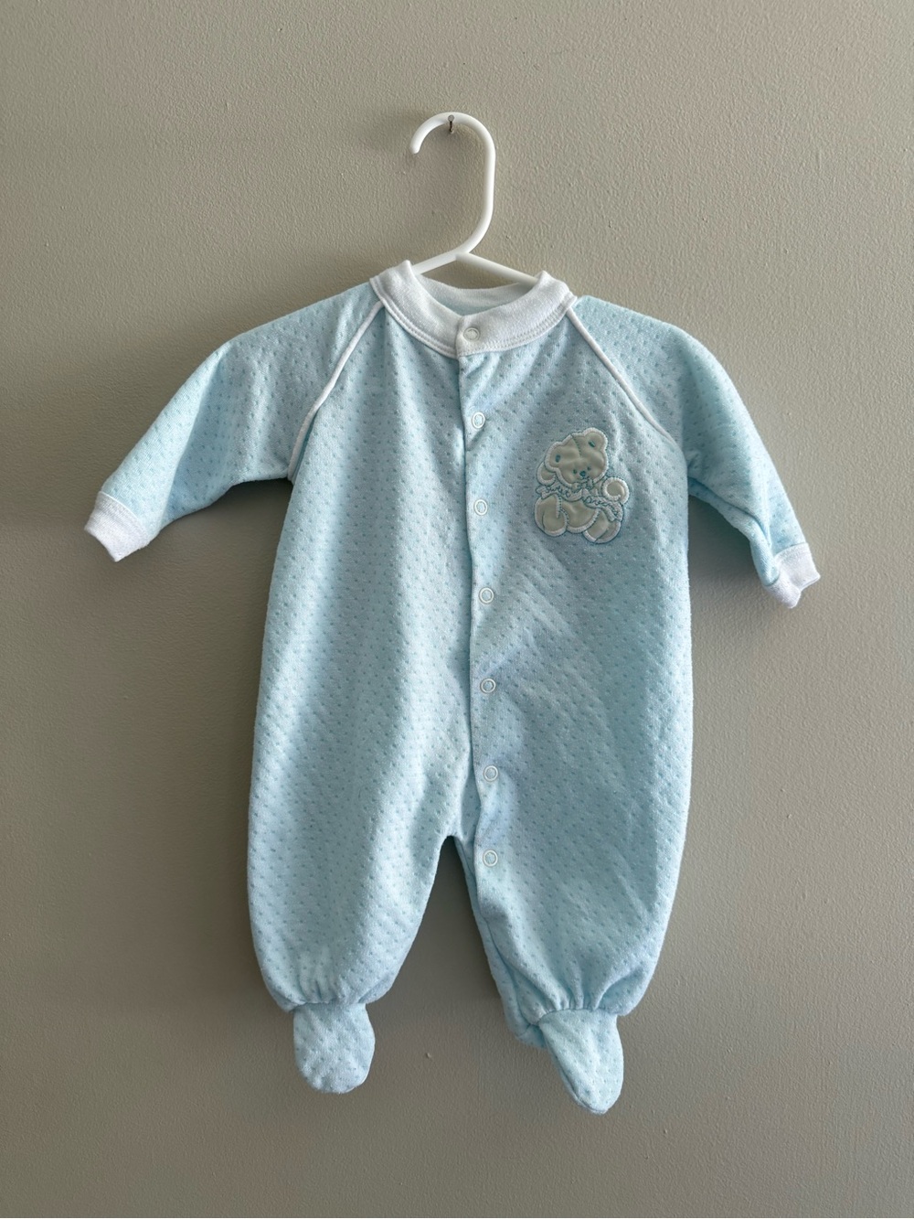 BabyGro Vintage Blue Footed Baby Boy Bear Sleeper 6-9M - Made in USA PAPER TAG!